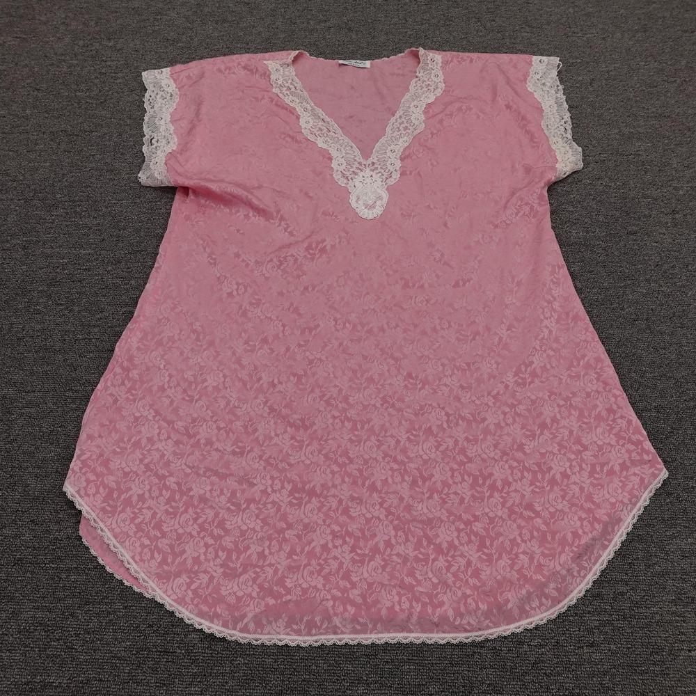 Vintage Lucie Ann II Gown Womens Large Pink Floral Satin Lace Chemise Nightgown